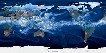 A simulation of storms on a global scale.