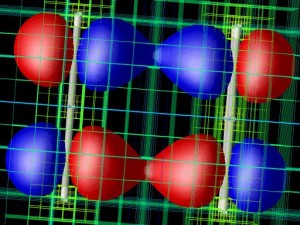 A molecular orbital of the benzene dimer computed using MADNESS is visualized with the adaptive cubes displayed 